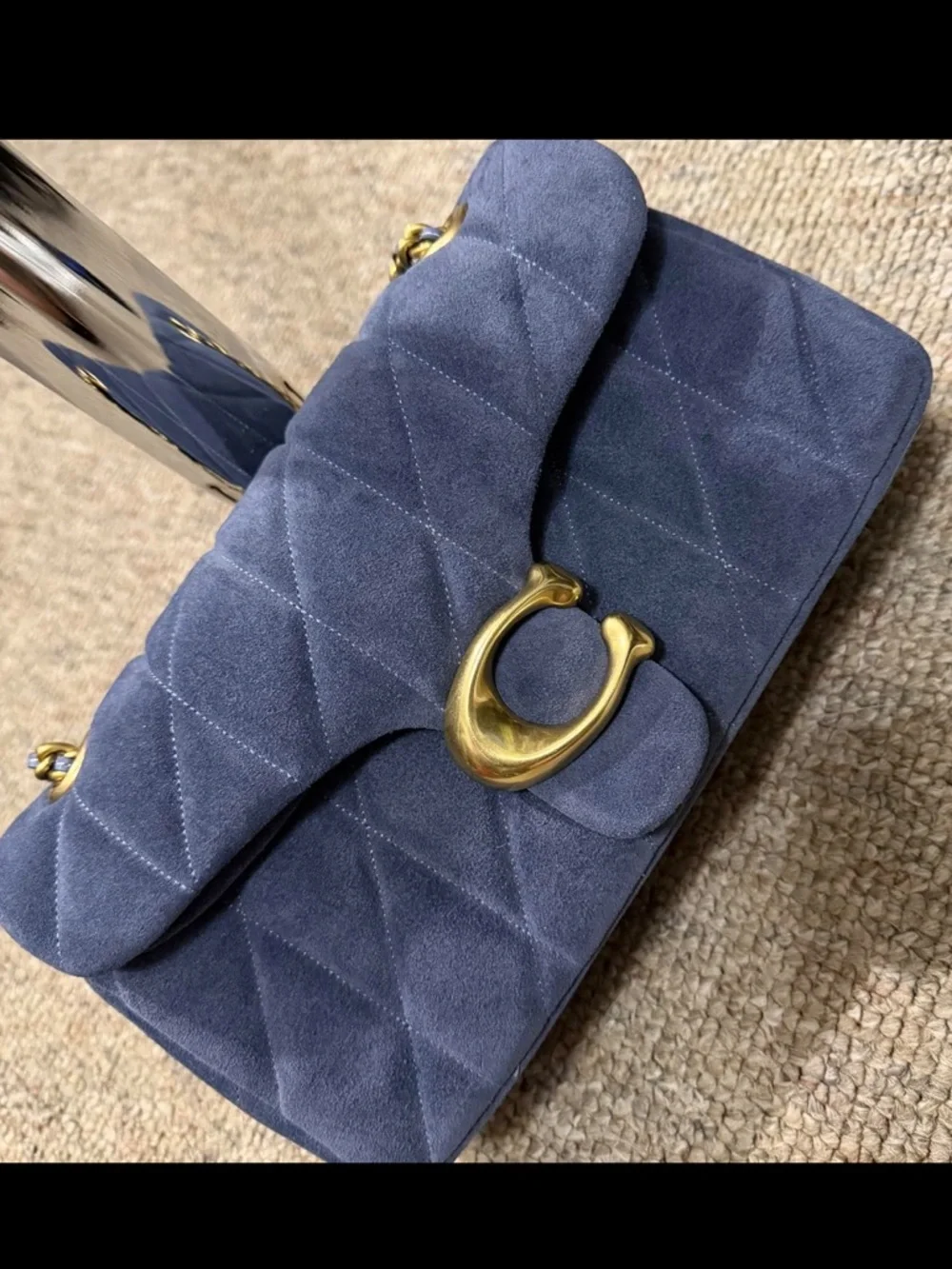 Coach Tabby 26 Quilted Blue Suede Shoulder Bag with Gold Hardware - New